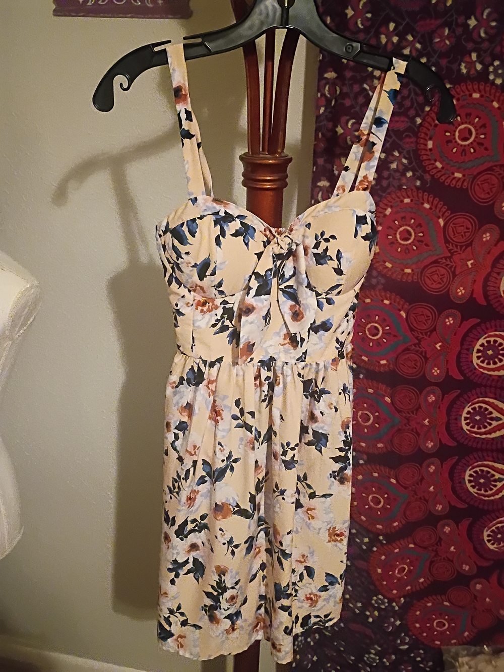 Band of Gypsies Cream Sundress with Blue & Brown Floral Print